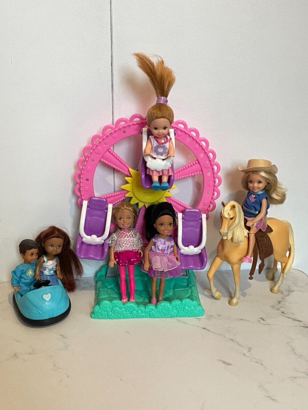 Barbie Club Chelsea Carnival Ferris Wheel Bumper Car Horse and Doll Bundle